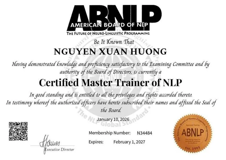 Chứng nhận ABNLP Certified Master Trainer of NLP